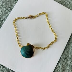 Vintage SITI Teal Gold Tone Chain Seashell Mermaid Core Y2K Summer Necklace